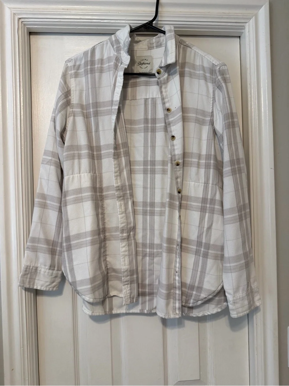 Light Gray Plaid Button-Up Shirt - Unbranded